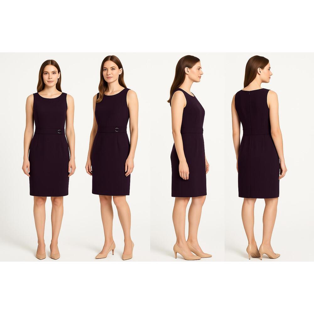 Tahari Arthur S Levine Purple Knee Length Button Waist Sheath Dress Size 6‎